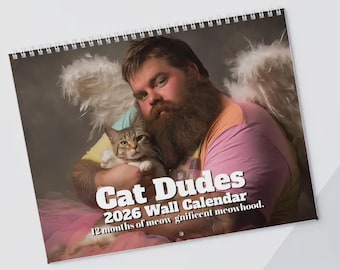 Calendrier mural 2026 drôle de chats - édition Cat Dudes, cadeau bâillon, cadeau secret père Noël éléphant blanc amoureux des chats, père Noël secret Yankee Exchange