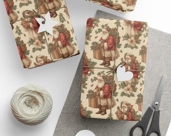 Vintage Christmas Santa Gift Wrap Holiday Gift Wrapping Paper Christmas Gift Wrap Xmas Christmas Vintage Victorian Roll Gift Wrap Paper