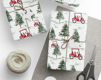 Golf Cart Wrapping Paper Christmas Holiday Golf Lovers Gift Wrap Roll, Glossy Wrapping Paper Golf Gift Wrapping Roll Golfer Gifts