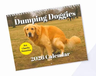 Calendario de pared para perros 2026: regalos divertidos para perros que hacen caca para él, papá, mamá y ella, regalo de broma para menores de 20 años, elefante blanco.