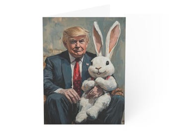Easter Card Trump with the Easter Bunny Greeting Cards,  Funny Card for Easter Spring, Funny Easter Cards, Easter Greeting Cards