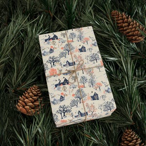 Papier do pakowania w stylu vintage Christmas Toile, opakowanie na prezenty świąteczne, świąteczne opakowania na Boże Narodzenie, dekoracje retro, artykuły piśmiennicze o tematyce zimowej, tradycyjne