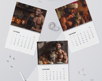Shirtless Men and Cats 2026 Wall Calendar | Funny Gag Secret Santa