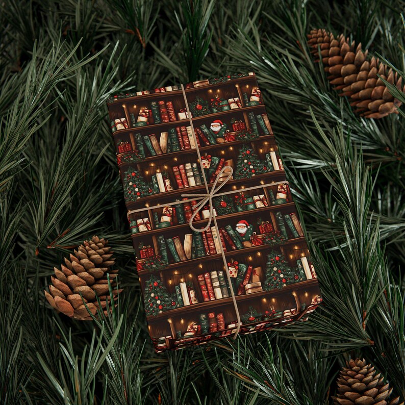 Vintage Christmas Bookish Wrapping Papers, Holiday Book Lover Gift Wrap, Literary Themed Present Wrap, Bookworm Christmas Decor, Book Nerd image 2