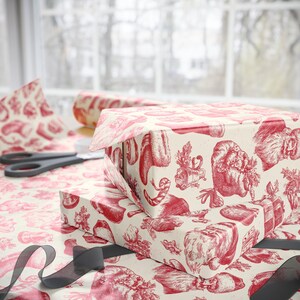 Papel de regalo navideño vintage Toile, rollo de papel para envolver regalos navideños, papel para envolver regalos navideños, papel para envolver regalos navideños, papel para envolver regalos vintage victoriano imagen 6