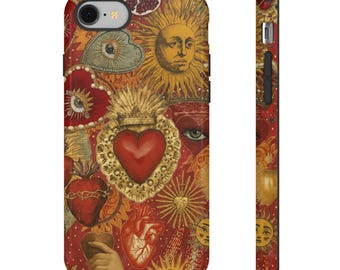 Sacred Heart Mosaic Phone Case: Vintage Sun Illustration
