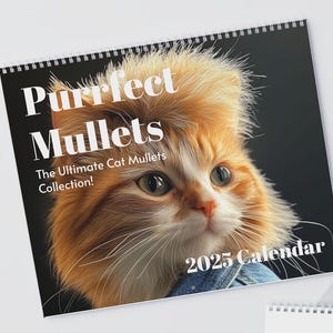 Funny calendar 2025 Cat with Mullets, White Elephant Gift for adults, 2025 Monthly Calendar, Gag Gift Co workers, Christmas Humor gift