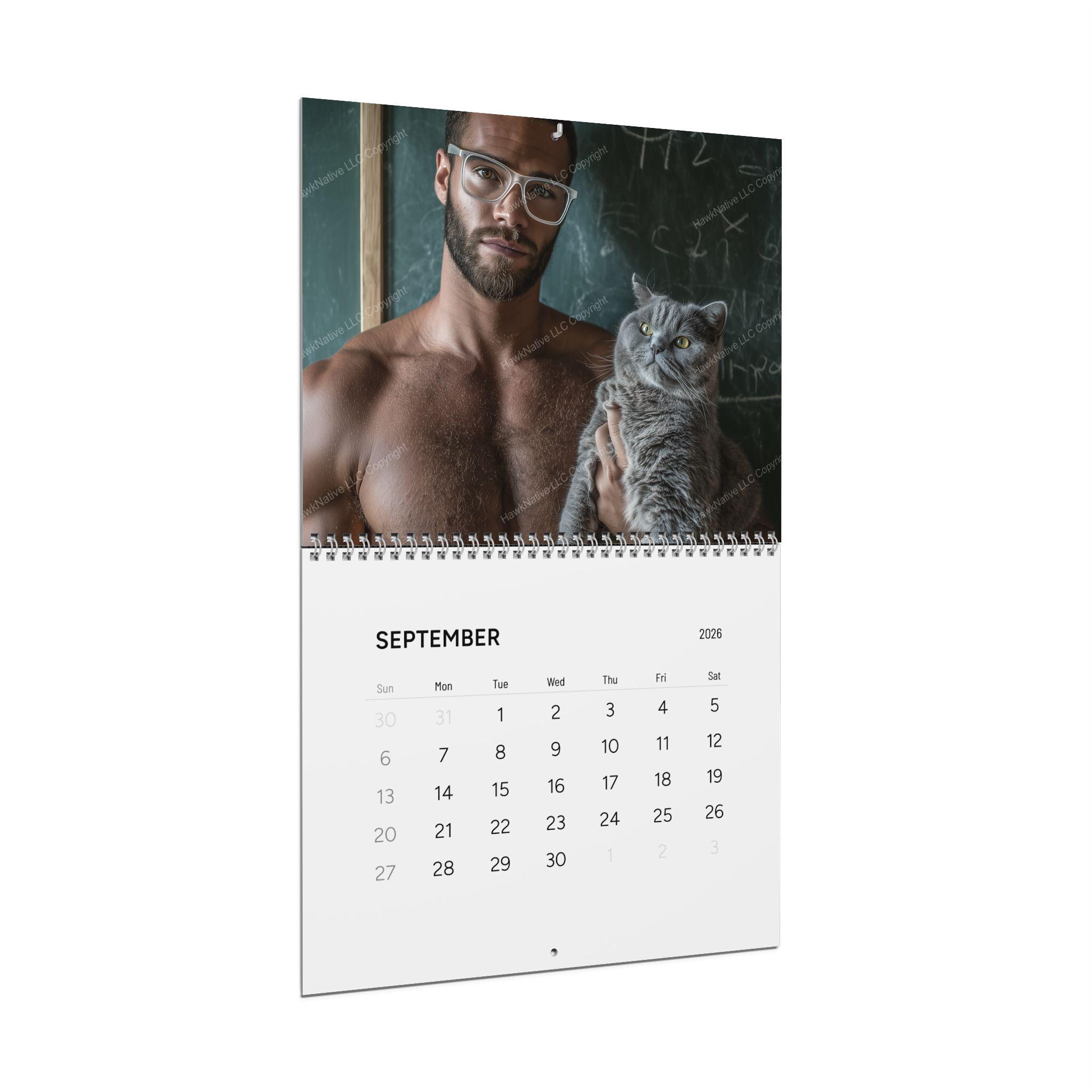 Shirtless Men and Cats 2026 Wall Calendar | Funny Gag Secret Santa