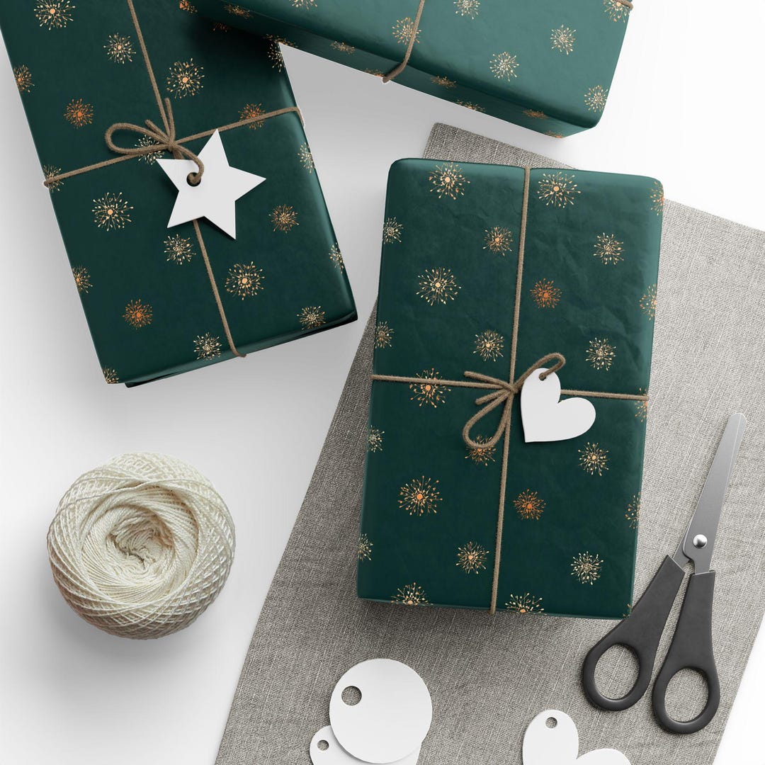 Vintage Christmas Green Gold Wrapping Paper Rolls- Christmas Gift Wrap ...