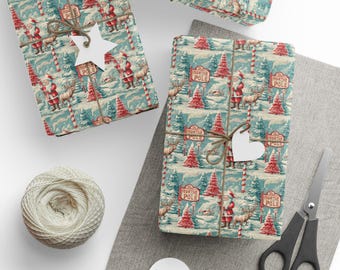North Pole Wrapping Paper, Christmas Paper Gift Wrap Sheets Santa, Holiday Gift Wrap, Xmas Decor
