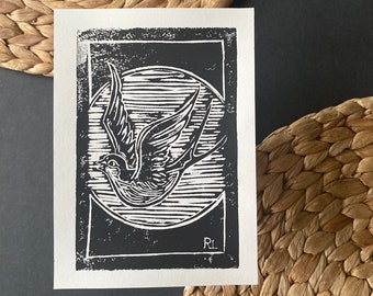 Swallow Linocut Print