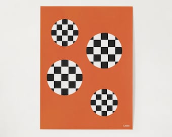 Bold Checker Dot Print – Modern Abstract Art in Orange & Black, Digital Download