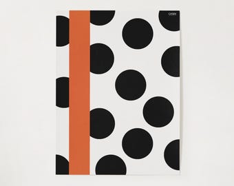 Modern Polka Dot Wall Art | Bold Black and White Print with Orange Accent | Minimalist Abstract Digital Download | Printable Art
