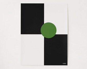 Modern Color Block Art Print - Minimalist Green Circle Wall Art - Black and White Geometric Abstract Digital Download