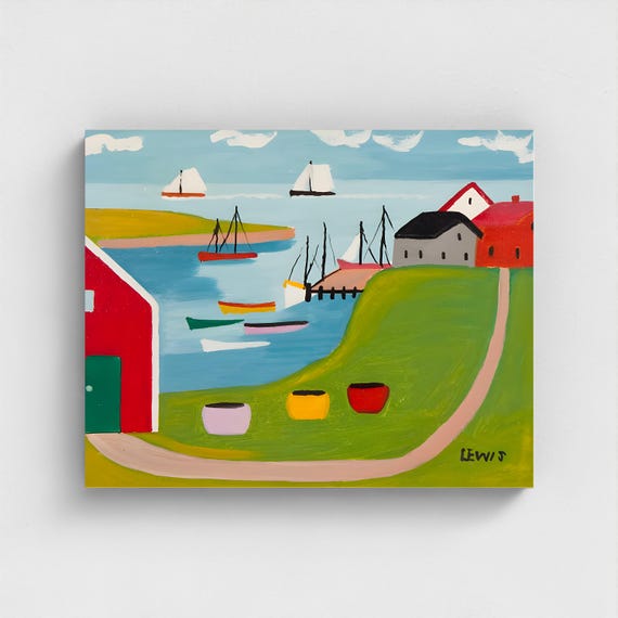 Maud Lewis, Harbour Scene-1958 | Vintage Canadian Folk Art