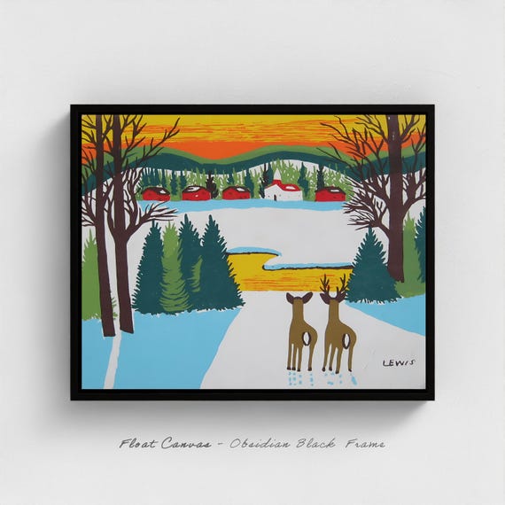 Maud Lewis "Deer in Winter" Folk Art Print - Nova Scotia Wildlife