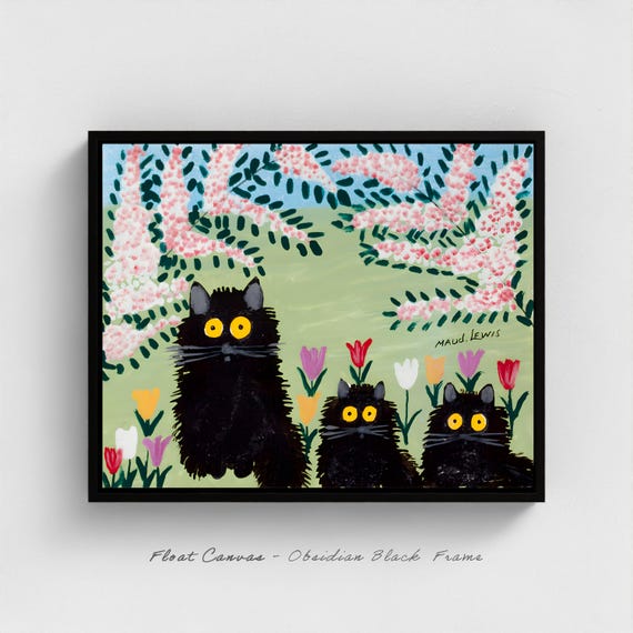 Maud Lewis Folk Art Print – Three Black Cats, Cottage Decor