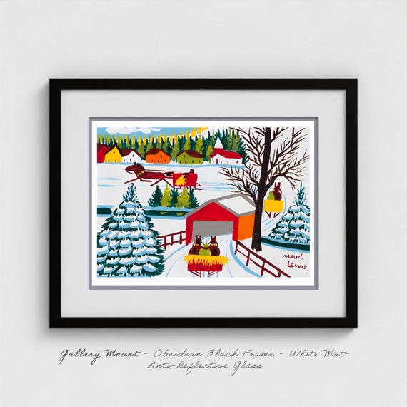Covered Bridge 1964 Maud Lewis Giclee Print | Nova Scotia Folk Art | Canadian Winter