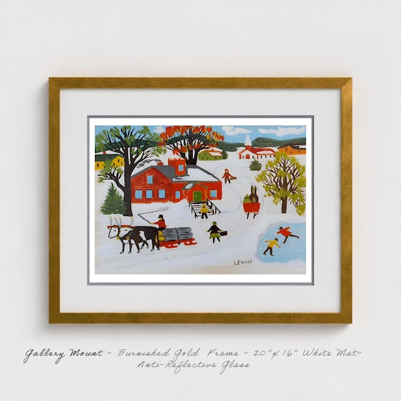 Maud Lewis Folk Art Print: Sleigh Hauling Logs, Nova Scotia Winter Scene