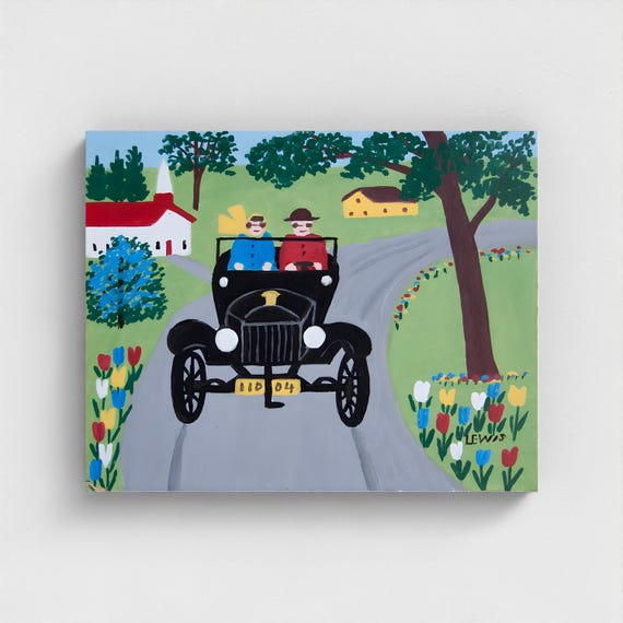 Maud Lewis, Antique Car-1958 | Canadian Heritage Art Canvas Framed and unframed