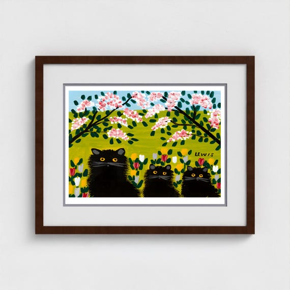 Maud Lewis, Three Black Cats-1965 | Giclée Fine Art Print | Canadian Heritage Folk Art