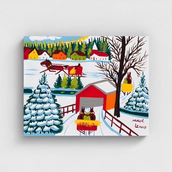 Maud Lewis, Covered Bridge-1964 | Vintage Canadian Folk Art