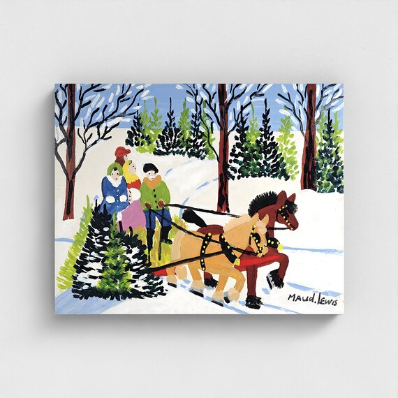 Maud Lewis, Family and Sleigh | Canadian Heritage Art Canvas Framed and unframed