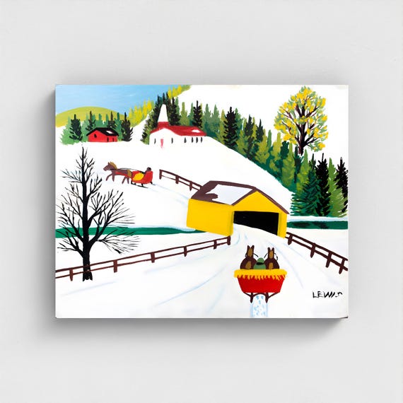 Maud Lewis, Covered Bridge-1962 | Vintage Canadian Folk Art