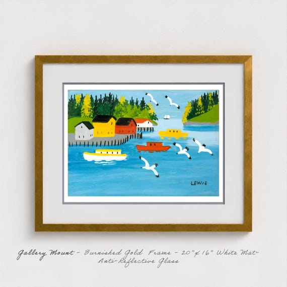 Maud Lewis Print: Boats at Sandy Cove, Canadian Folk Art Giclee