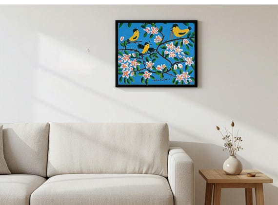 Maud Lewis, Yellow Birds | Vintage Canadian Folk Art