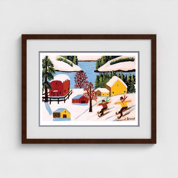 Maud Lewis, Children Skiing | Giclée Fine Art Print | Canadian Heritage Folk Art