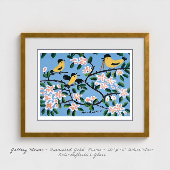 Maud Lewis - Yellow Birds Folk Art Print - Nova Scotia Songbird Joy Maritime Spring Gift