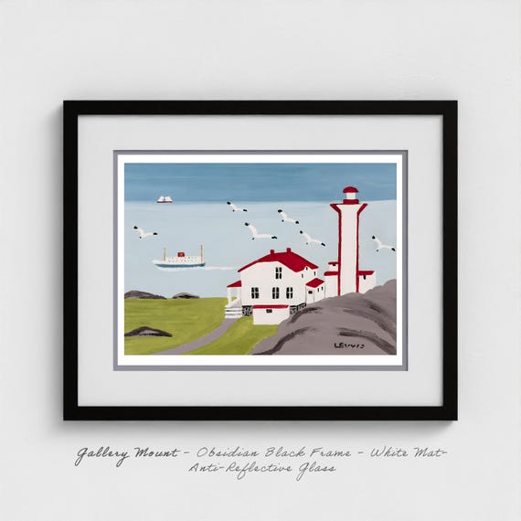 Maud Lewis 'Lighthouse and Gulls' Giclee Canvas Print - Framed & Ready to Hang