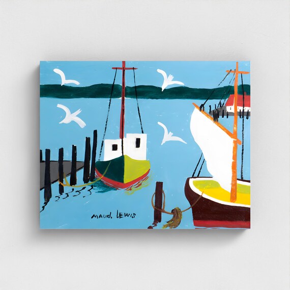 Maud Lewis, Boats at the Dock 1966 | Vintage Canadian Folk Art