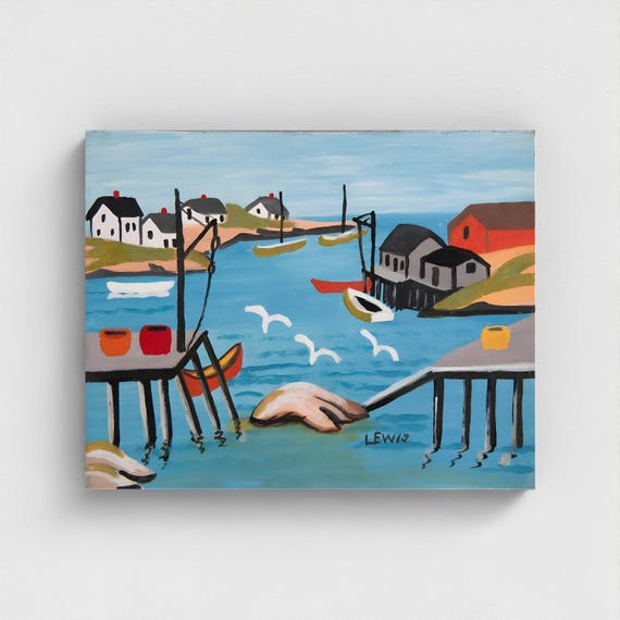 Maud Lewis, Harbour Scene - 1955 | Vintage Canadian Folk Art