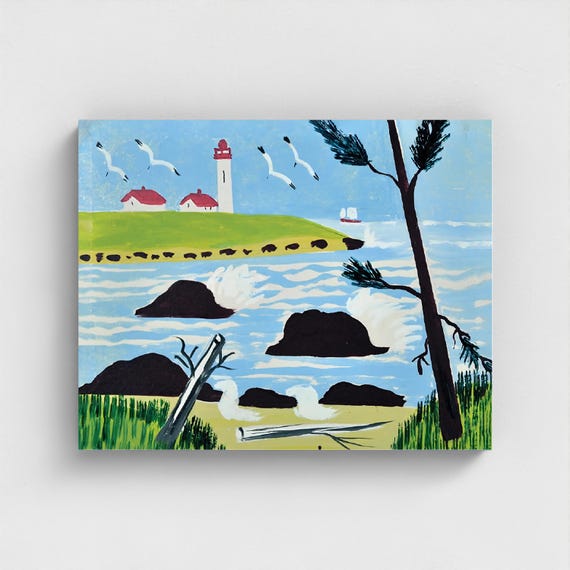 Maud Lewis, Lighthouse, Yarmouth County | Vintage Canadian Folk Art