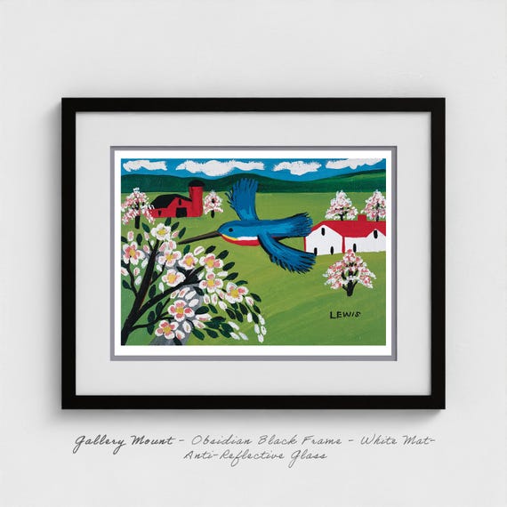 Maud Lewis 'British Kingfisher and Apple Blossoms' Maritime Folk Art