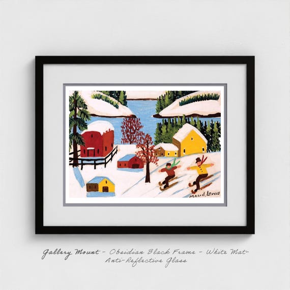 Maud Lewis - Children Skiing Folk Art Print - Nova Scotia Winter Play Maritime Childhood Gift