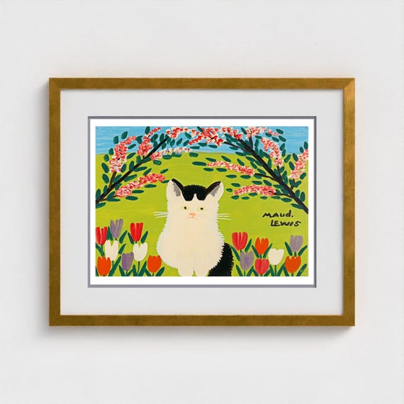 Maud Lewis Black Cat Art Print, Canadian Folk Art