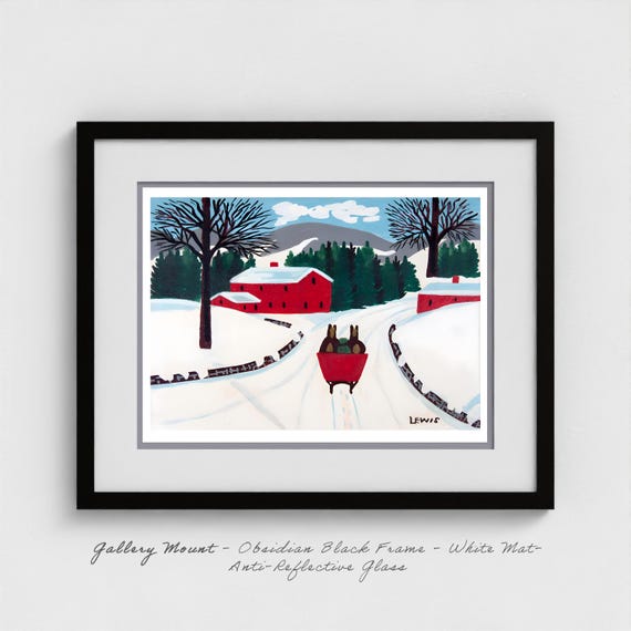 Maud Lewis - Red Sleigh Folk Art Print - Nova Scotia Winter Travel Maritime Adventure Gift