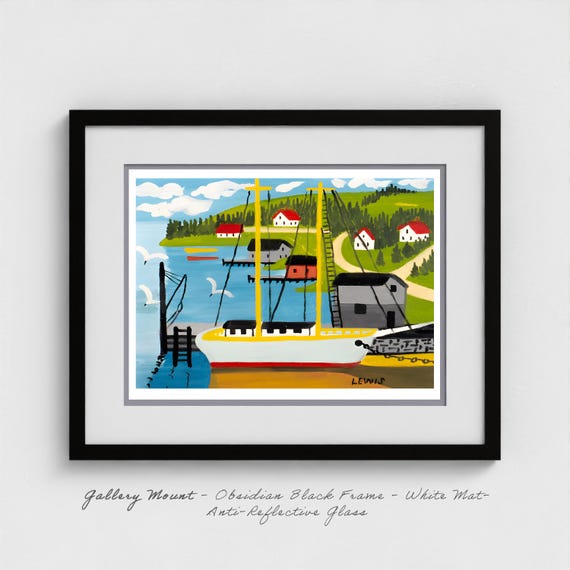 Maud Lewis Folk Art Print: Two Mast Schooner, Nova Scotia Maritime Heritage