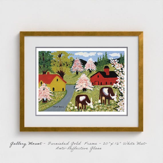 Maud Lewis - Cows Grazing Folk Art Print - Nova Scotia Pastoral Life Maritime Agriculture Gift