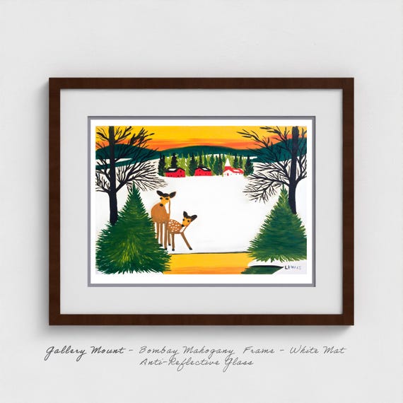 Maud Lewis Giclee Print | Deer at Sunset, Nova Scotia Folk Art