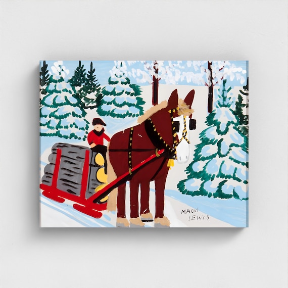Maud Lewis, Horse Hauling Logs | Vintage Canadian Folk Art