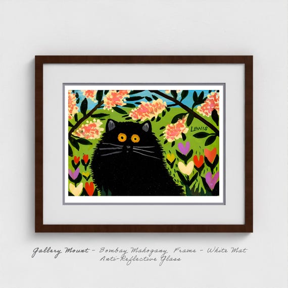 Maud Lewis Black Cat Tulips Print: Canadian Folk Art, Maritime Spring Garden