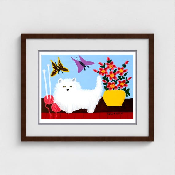 Maud Lewis White Cat Art Print, Canadian Folk Art