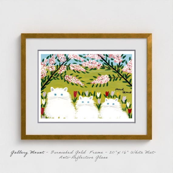Maud Lewis Cat Print: Canadian Folk Art, Three White Cats with Blue Eyes