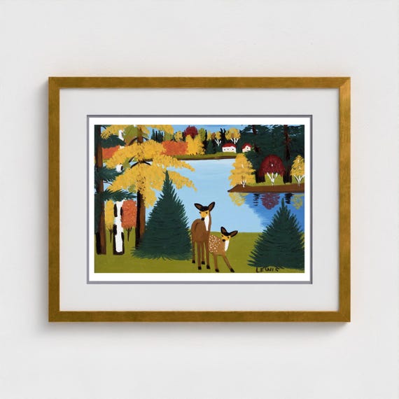 Maud Lewis Fall Deer Giclée Print, Canadian Folk Art