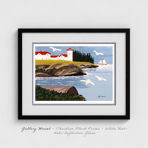 Maud Lewis Folk Art Print: Nova Scotia Harbour Scene with Sailboat