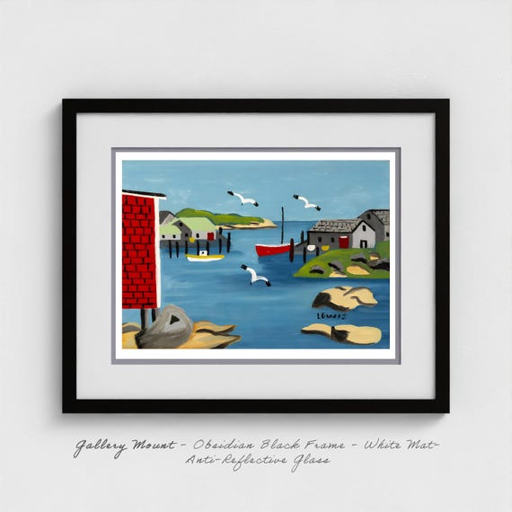 Maud Lewis Coastal Scene with Gulls: Nova Scotia Coastal Folk Art